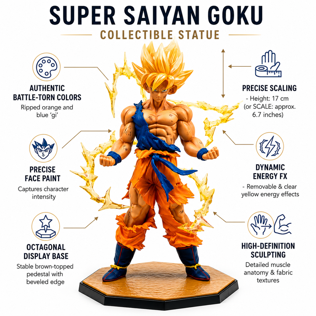Goku Super Saiyan , Anime Collectible Statue With Dynamic Pose And Energy Effect, Ideal For Display, Collection And Gifting
