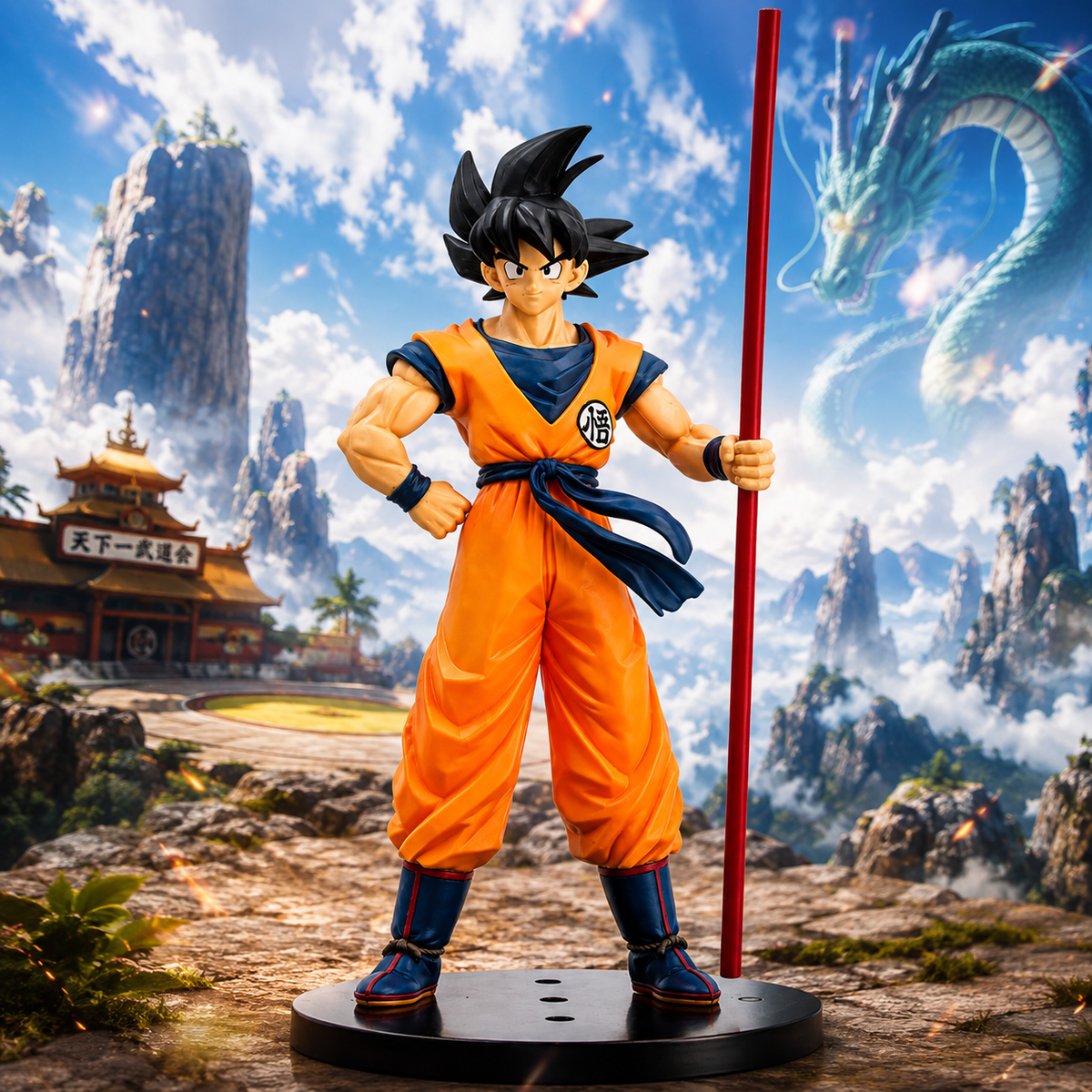 Goku Anime Action Figure with Power Pole | Collectible Display Statue