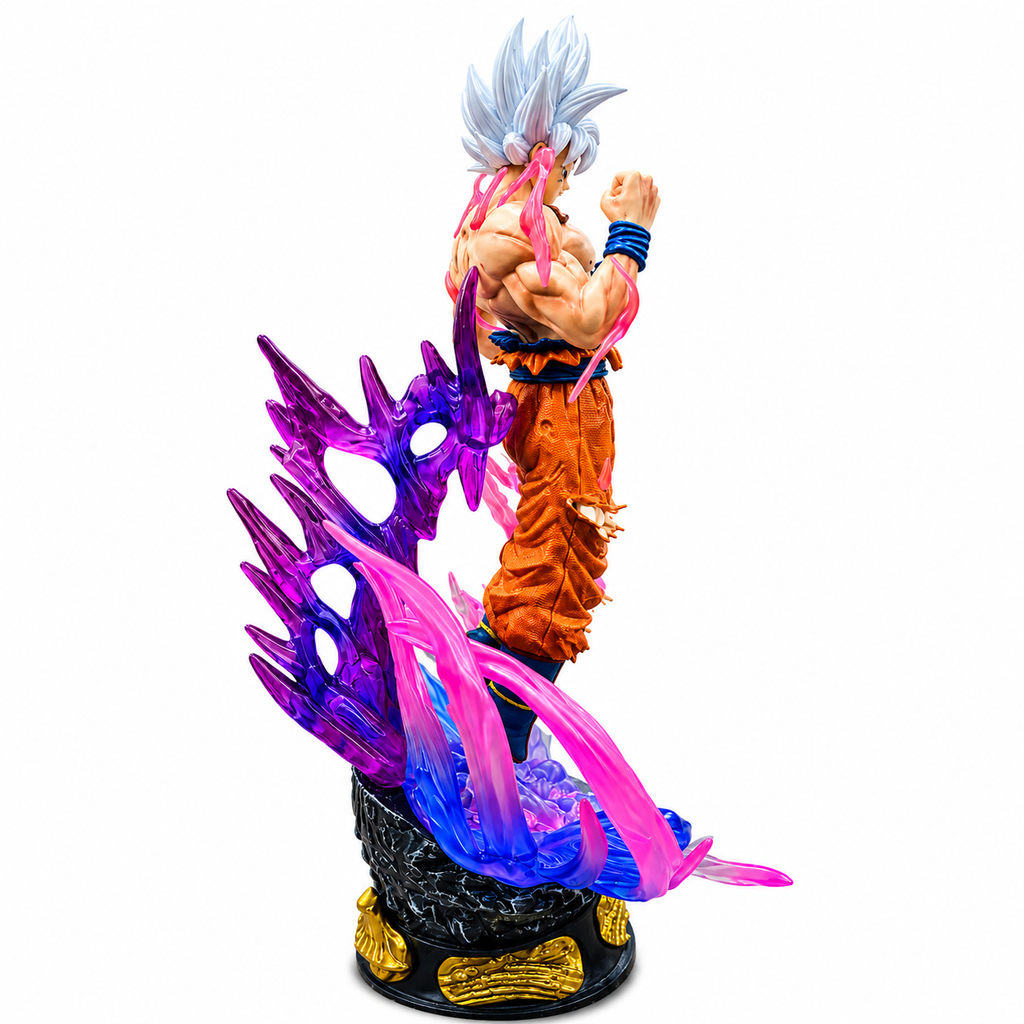 Goku Ultra Instinct Anime Action Figure with Pink & Blue Energy Effects | Dragon Ball Collectible Figure