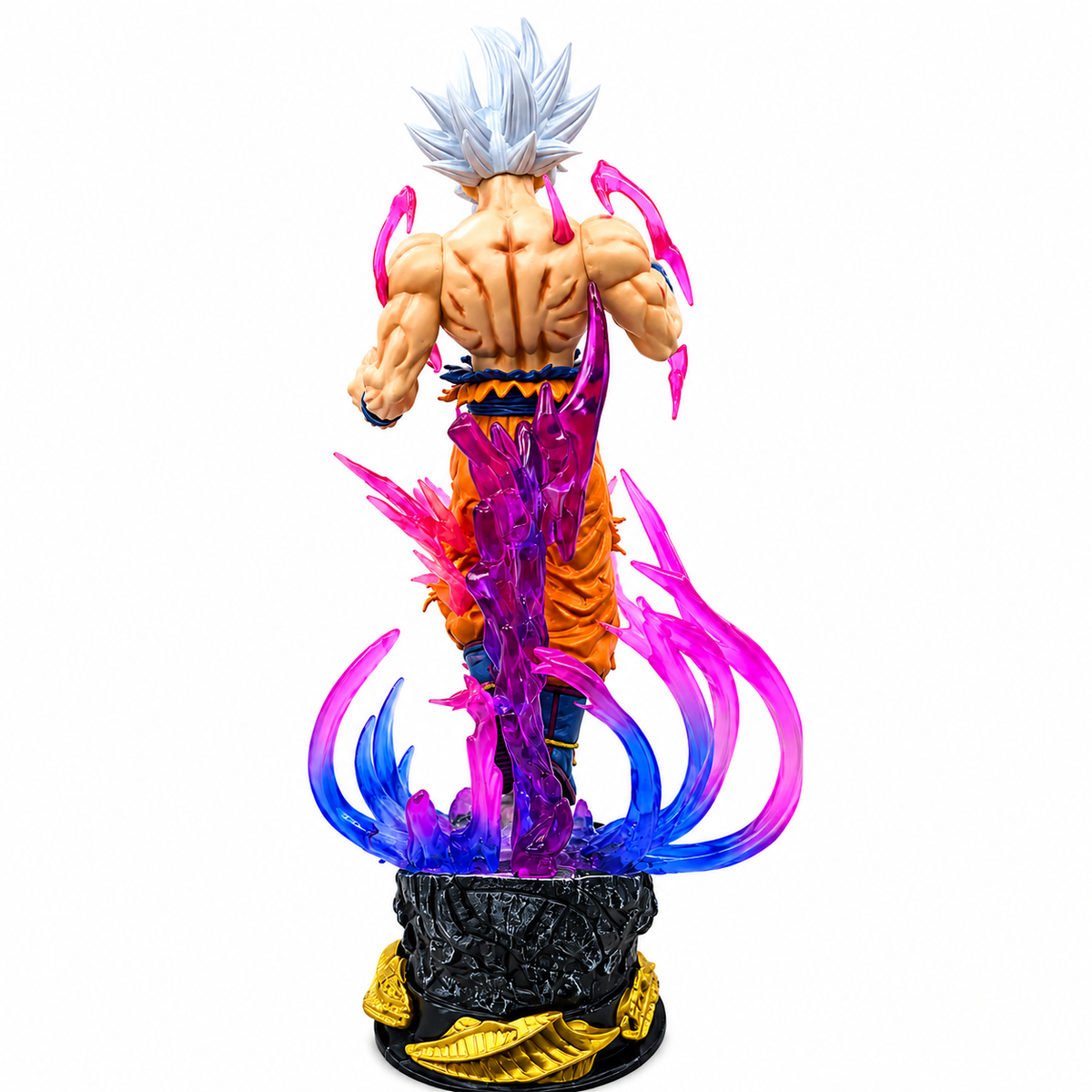 Goku Ultra Instinct Anime Action Figure with Pink & Blue Energy Effects | Dragon Ball Collectible Figure