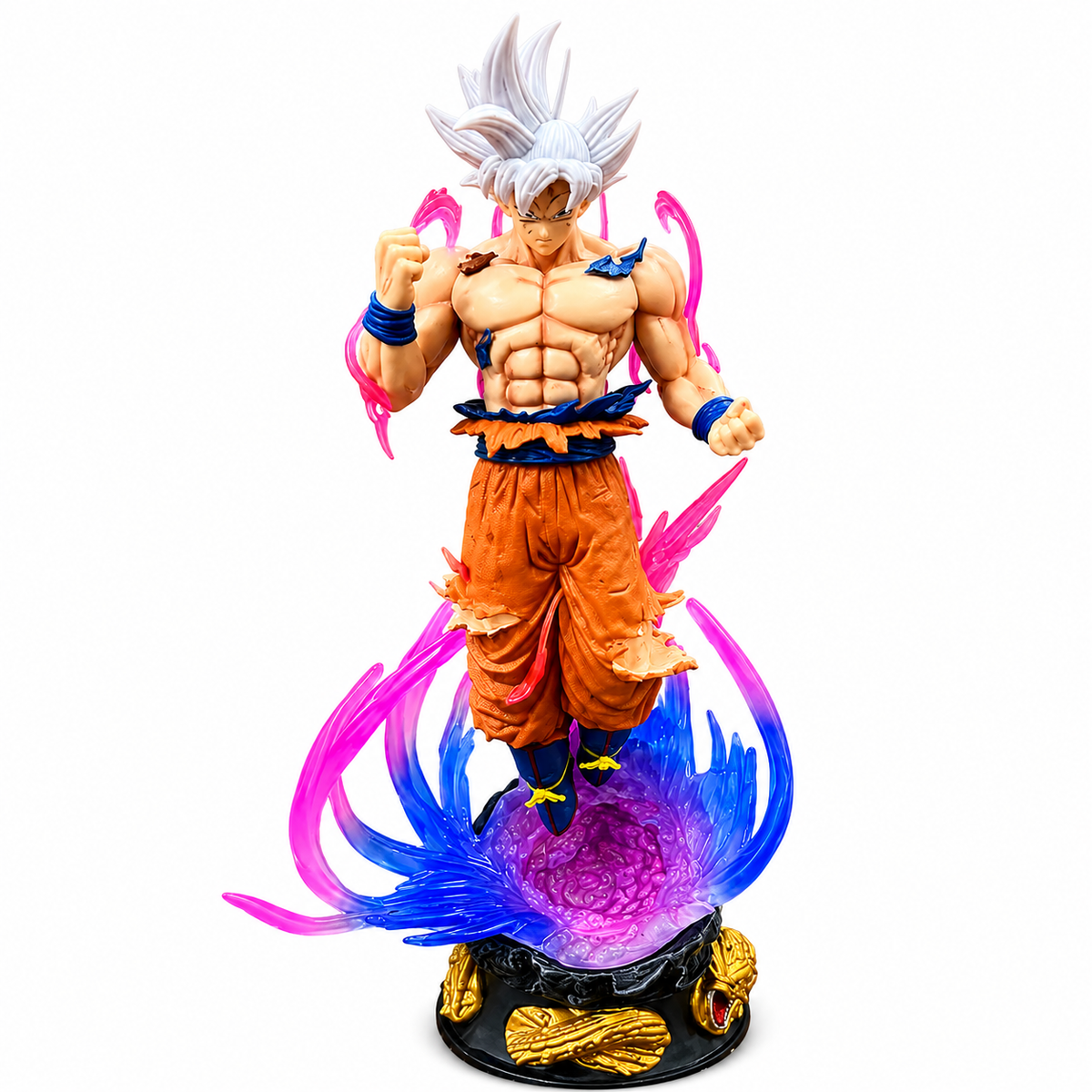 Goku Ultra Instinct Anime Action Figure with Pink & Blue Energy Effects | Dragon Ball Collectible Figure