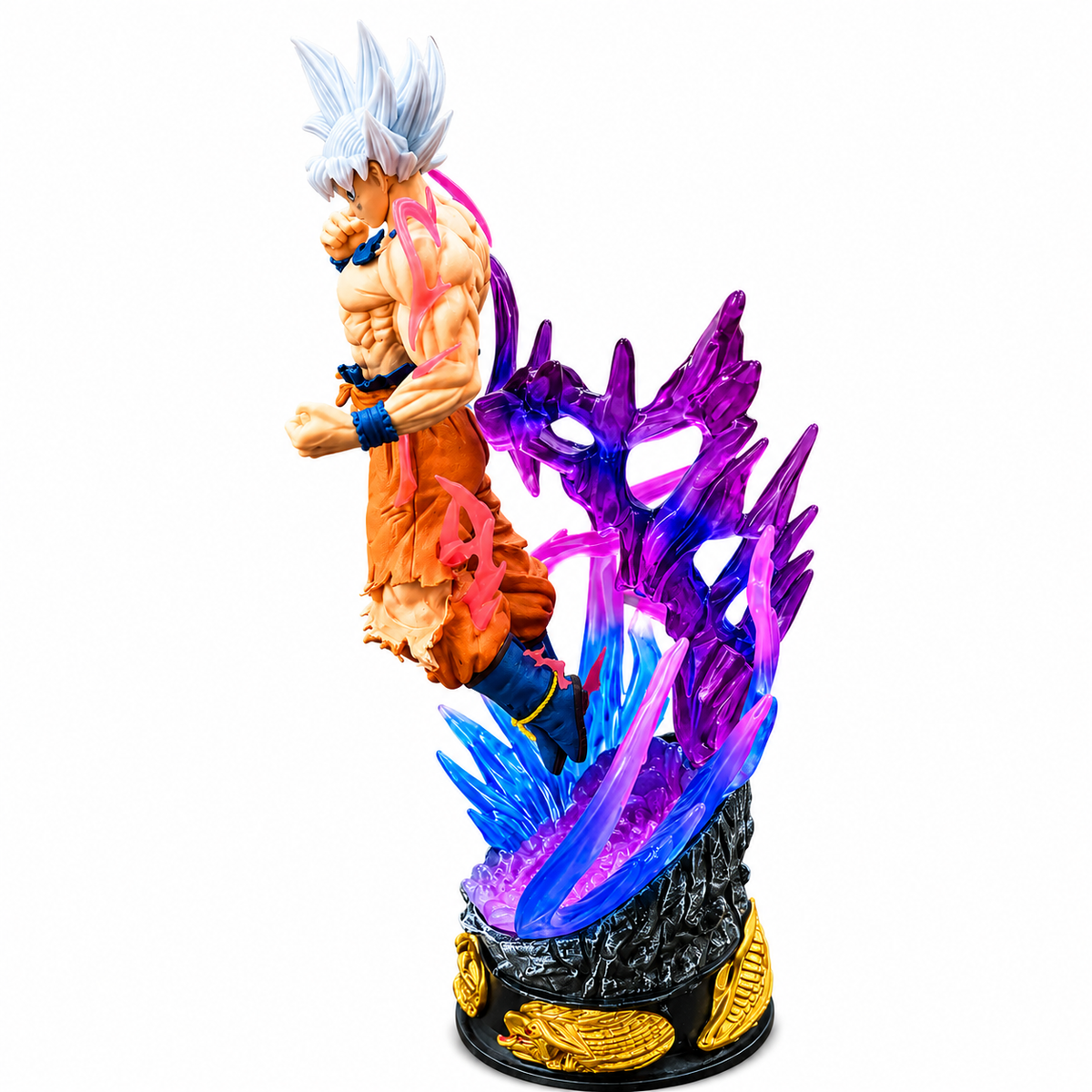 Goku Ultra Instinct Anime Action Figure with Pink & Blue Energy Effects | Dragon Ball Collectible Figure