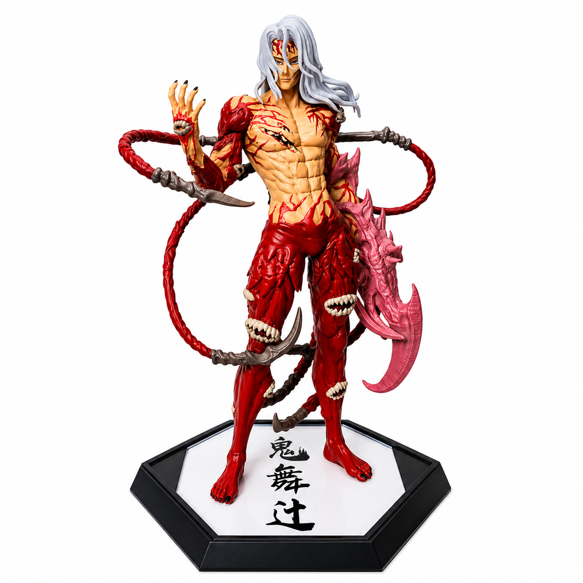 Oni Demon Warrior Anime Figure | Red Demon Battle Statue with Horned Base