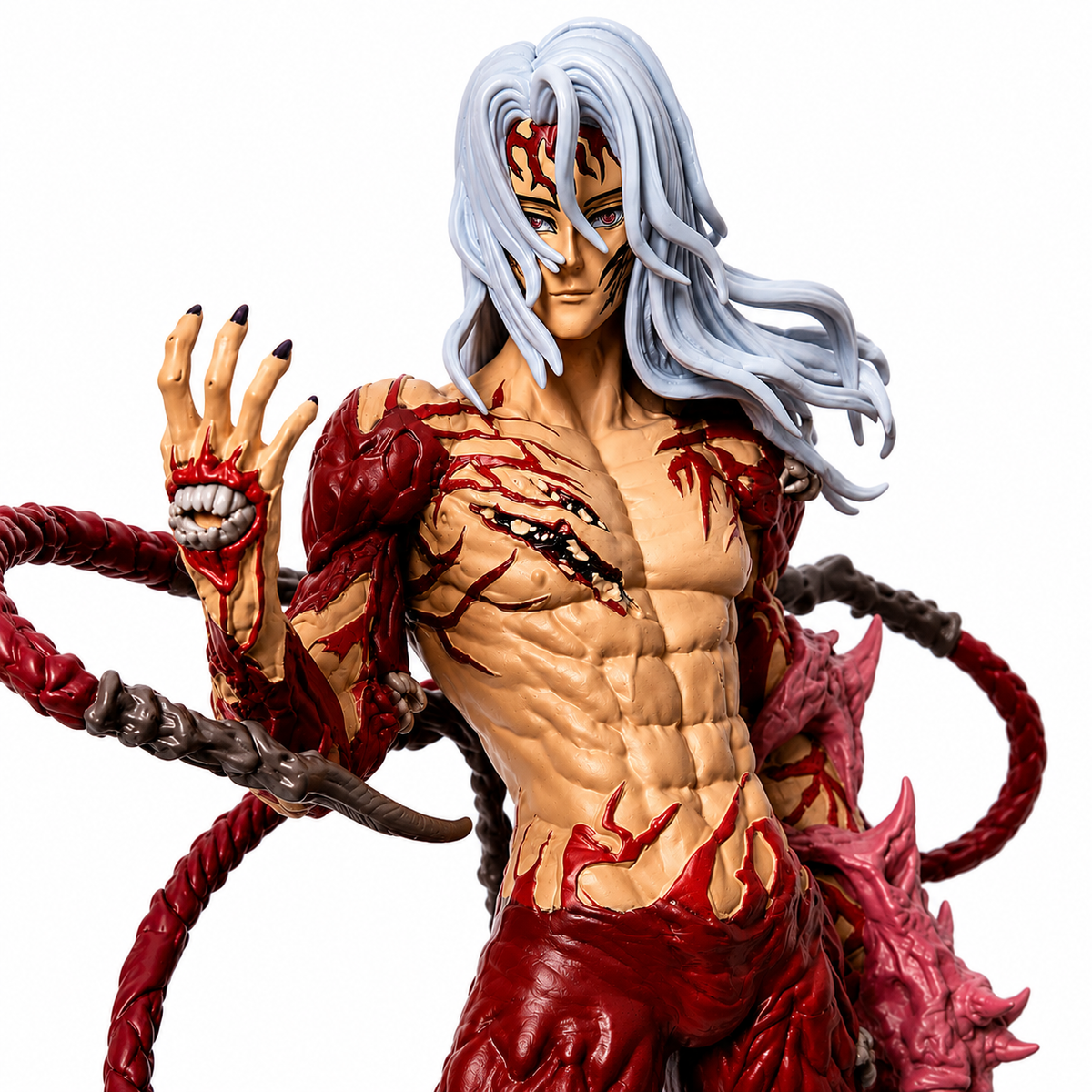 Oni Demon Warrior Anime Figure | Red Demon Battle Statue with Horned Base