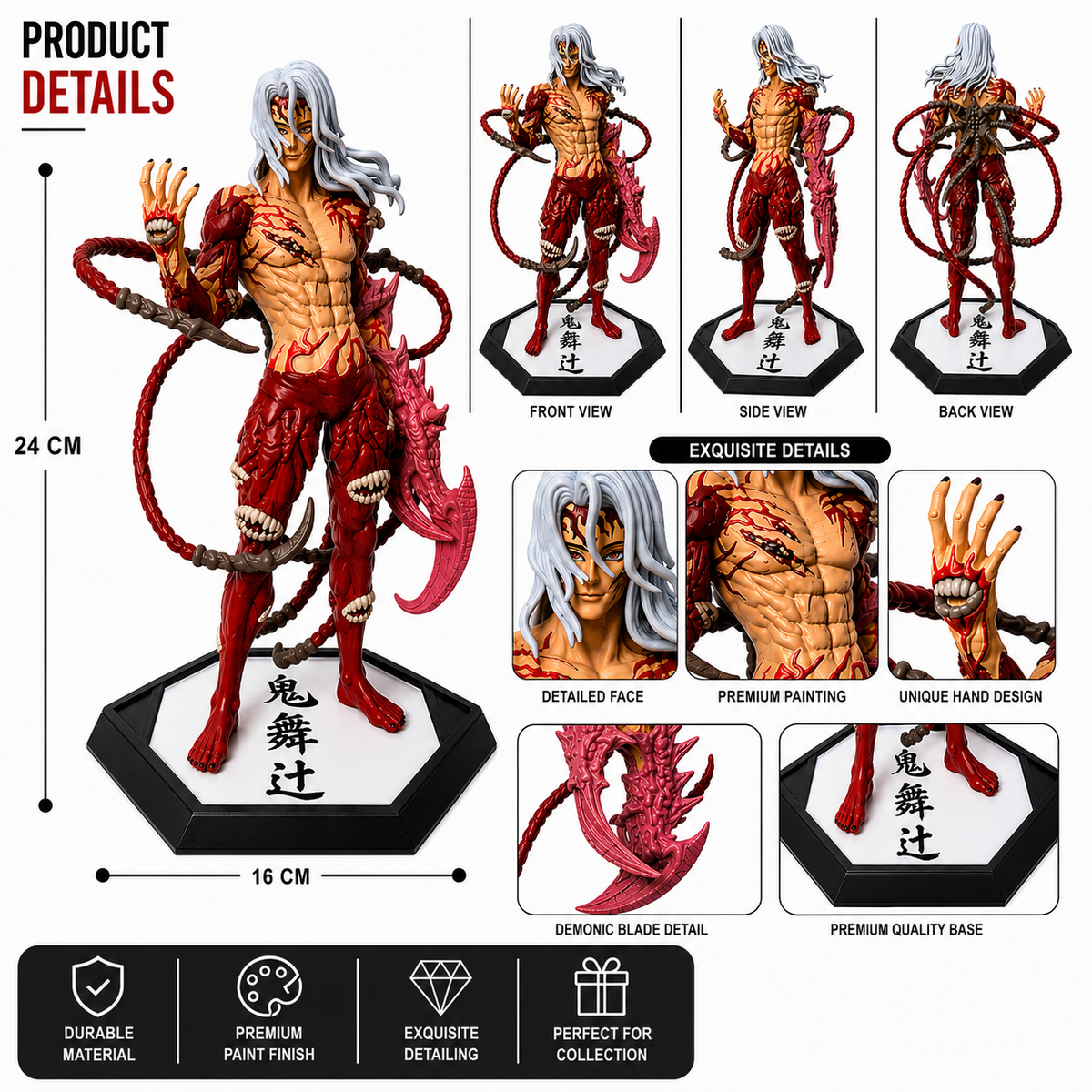 Oni Demon Warrior Anime Figure | Red Demon Battle Statue with Horned Base