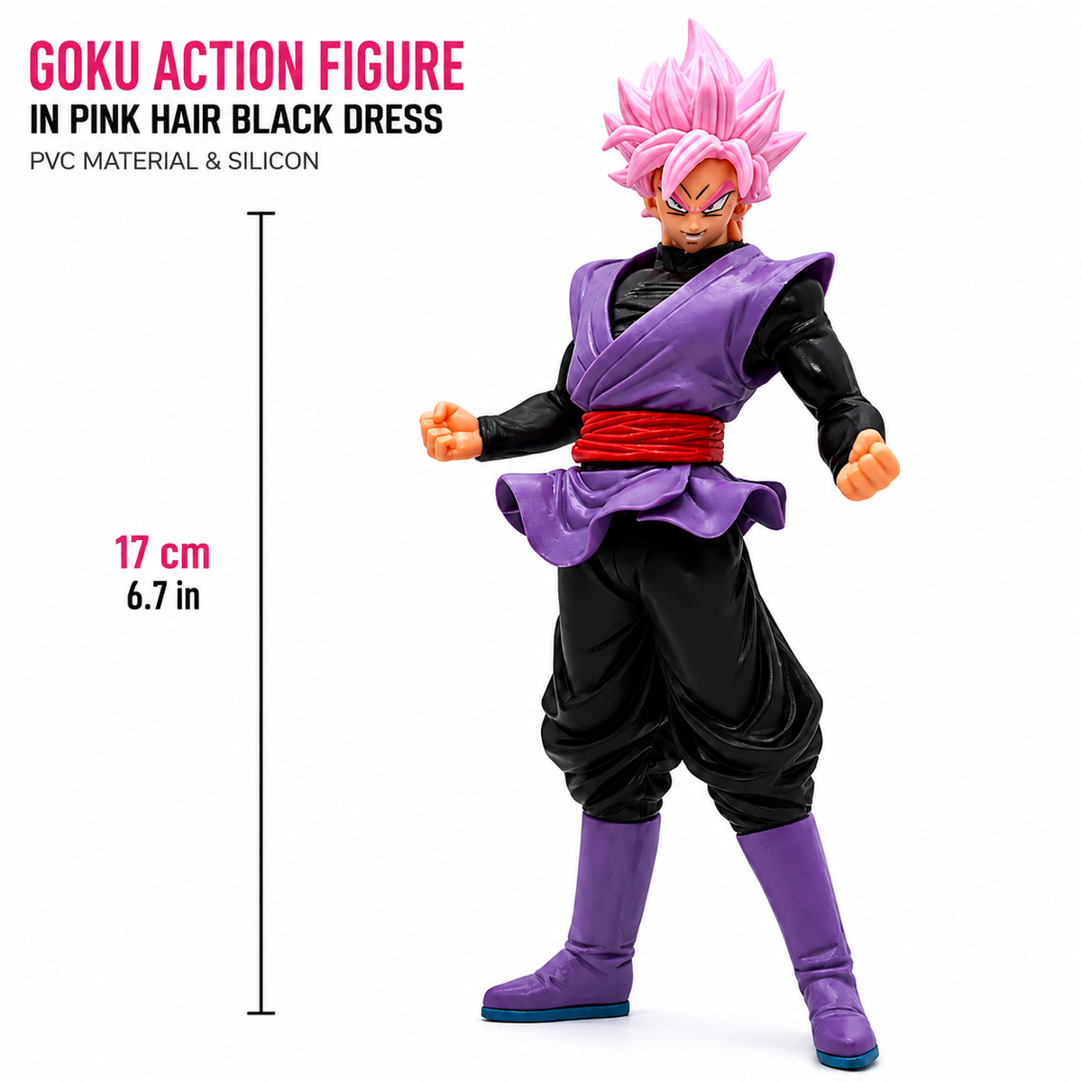 Goku Black Anime Action Figure 17 cm | Super Saiyan Rosé Pink Hair Premium PVC Collectible