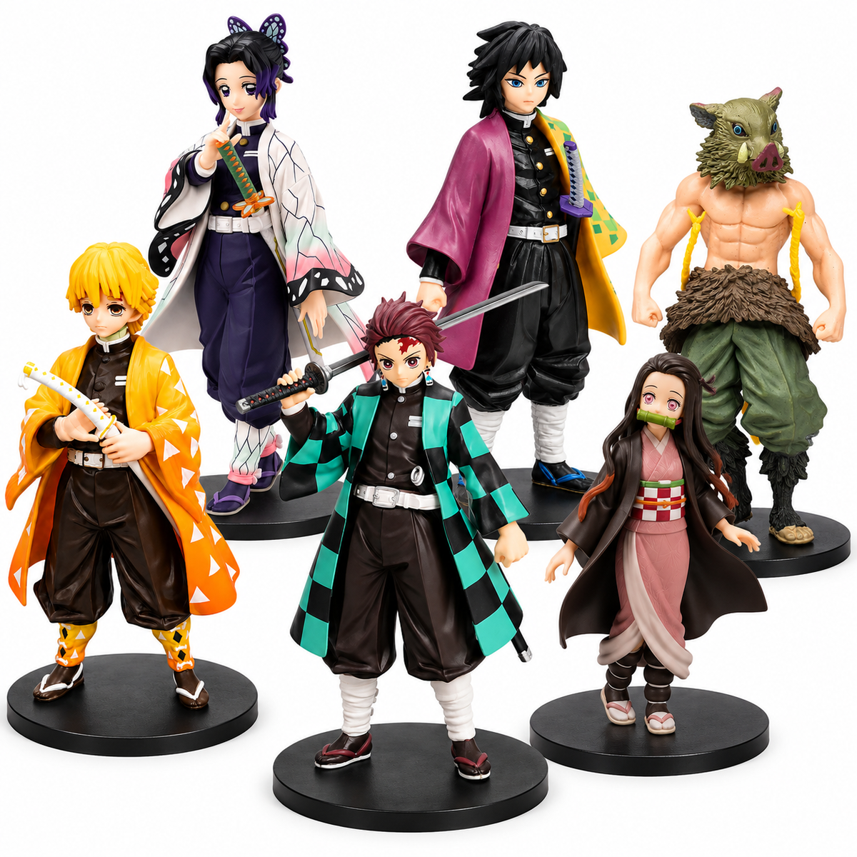 Demon Slayer Anime Figure Set – 6 Character Collectible Statues (Tanjiro, Nezuko, Zenitsu, Giyu, Shinobu, Inosuke)