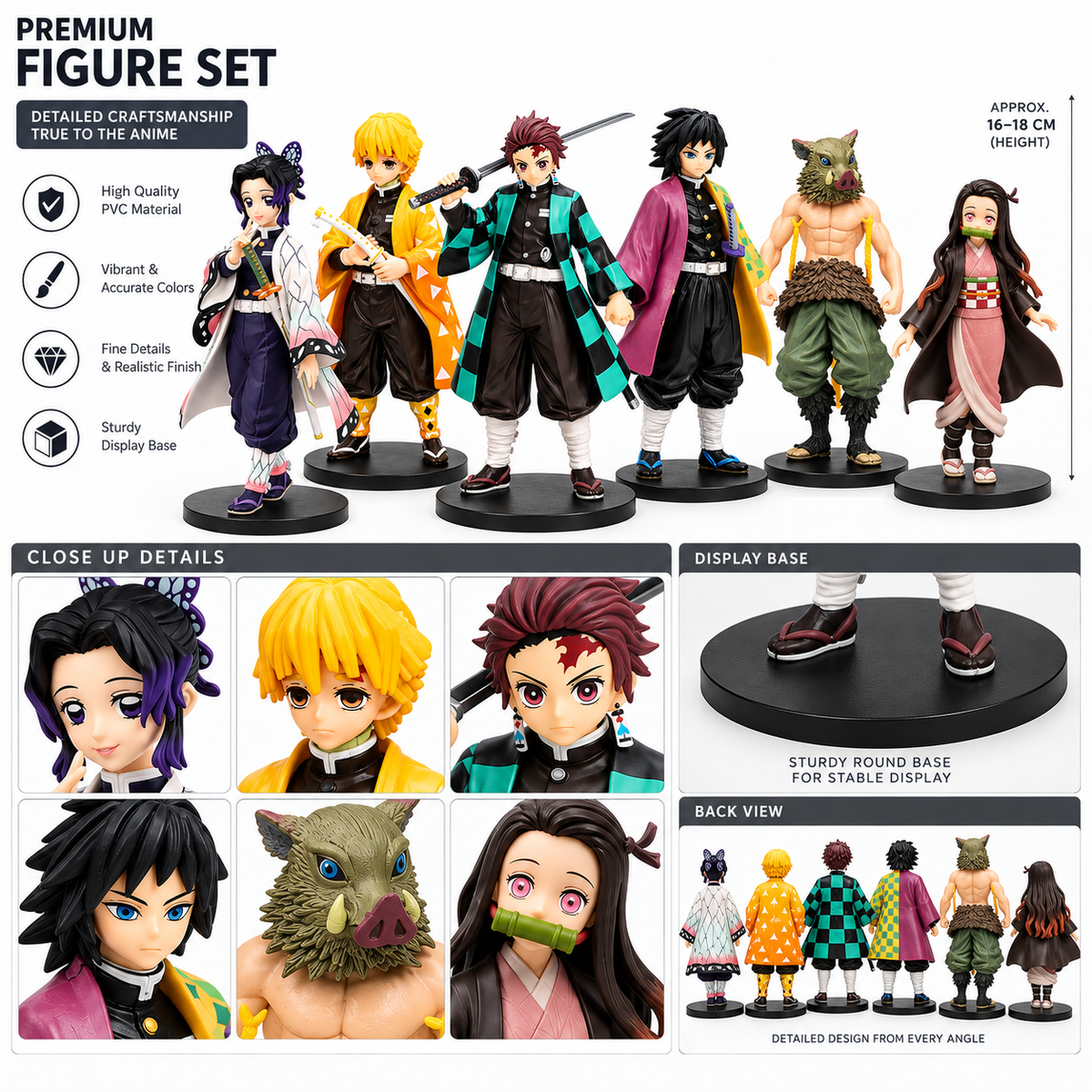 Demon Slayer Anime Figure Set – 6 Character Collectible Statues (Tanjiro, Nezuko, Zenitsu, Giyu, Shinobu, Inosuke)