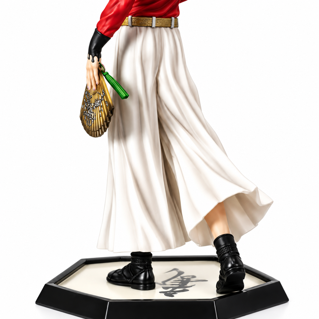Demon Lord Fan Warrior Anime Figure – Orange Hair Collectible Statue with Dual Fans