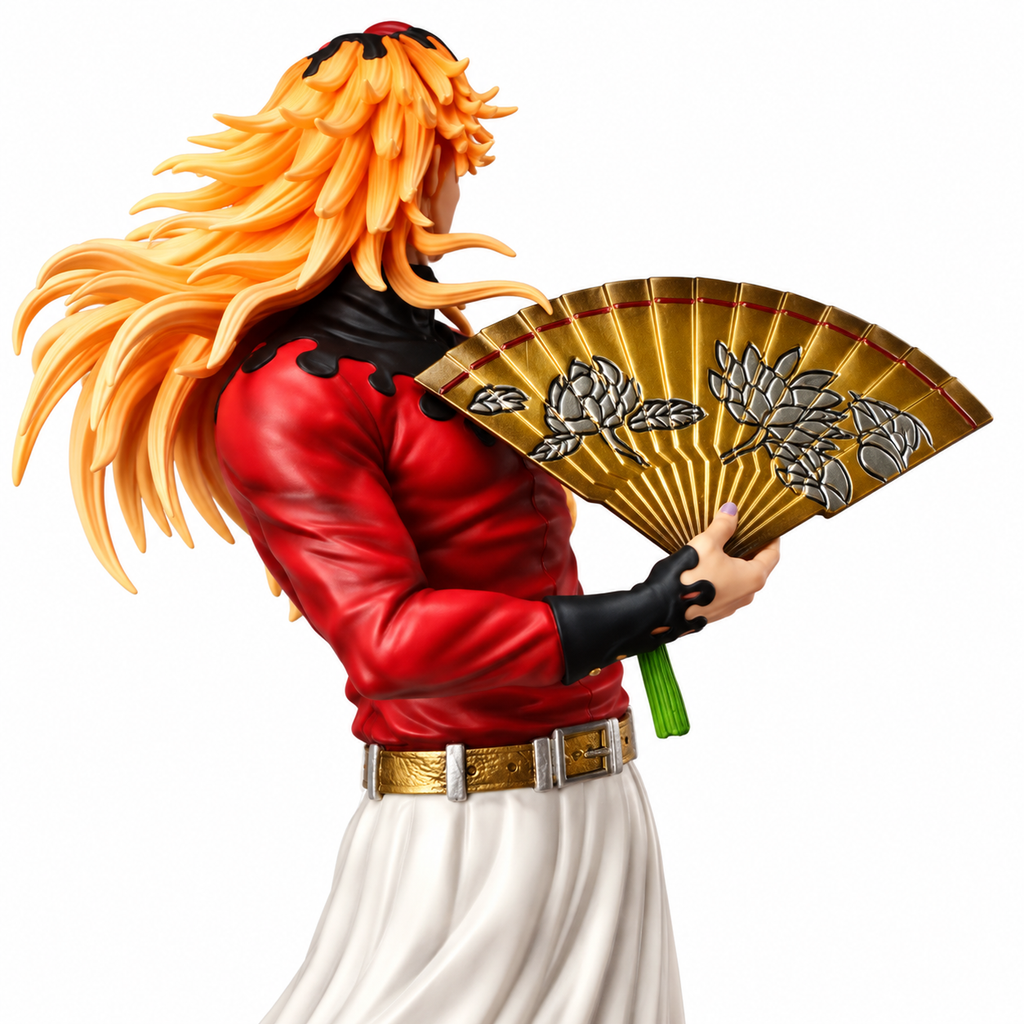 Demon Lord Fan Warrior Anime Figure – Orange Hair Collectible Statue with Dual Fans