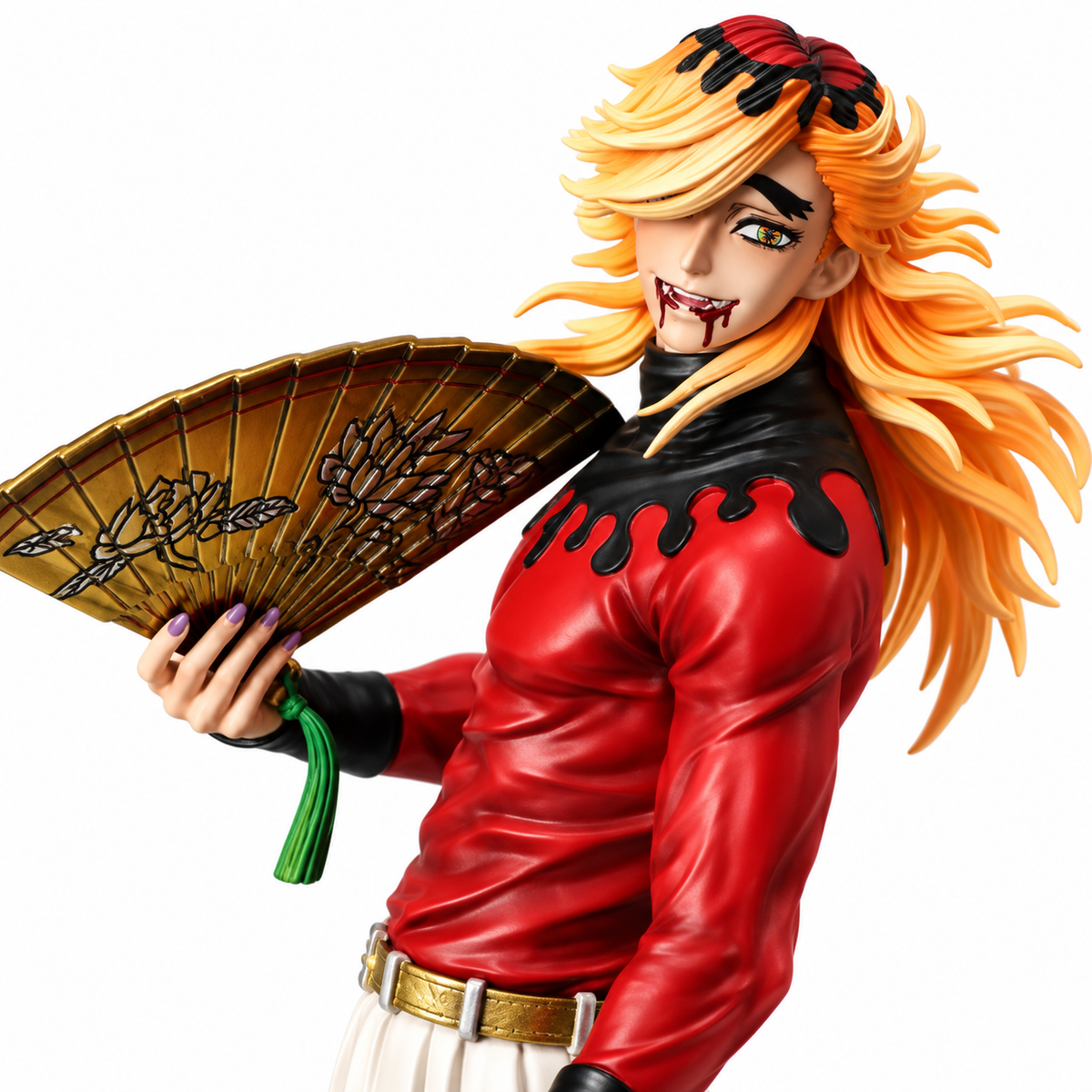 Demon Lord Fan Warrior Anime Figure – Orange Hair Collectible Statue with Dual Fans