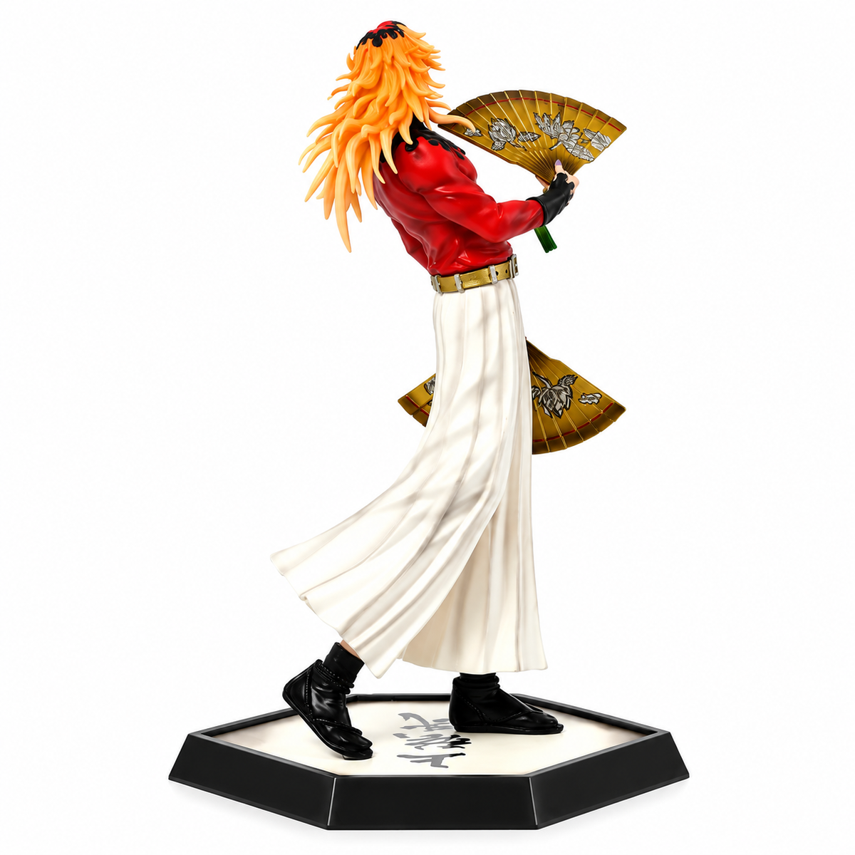 Demon Lord Fan Warrior Anime Figure – Orange Hair Collectible Statue with Dual Fans