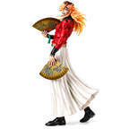 Demon Lord Fan Warrior Anime Figure – Orange Hair Collectible Statue with Dual Fans