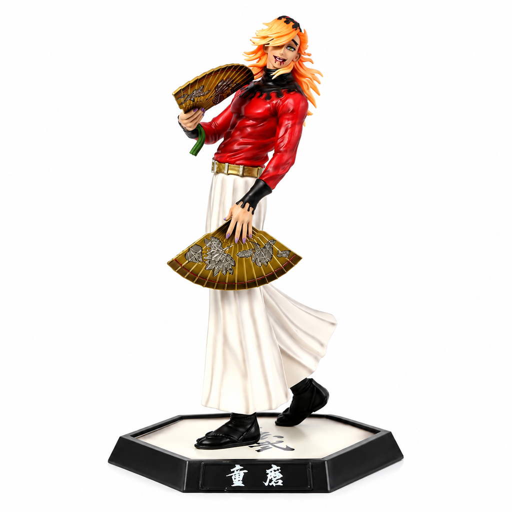 Demon Lord Fan Warrior Anime Figure – Orange Hair Collectible Statue with Dual Fans